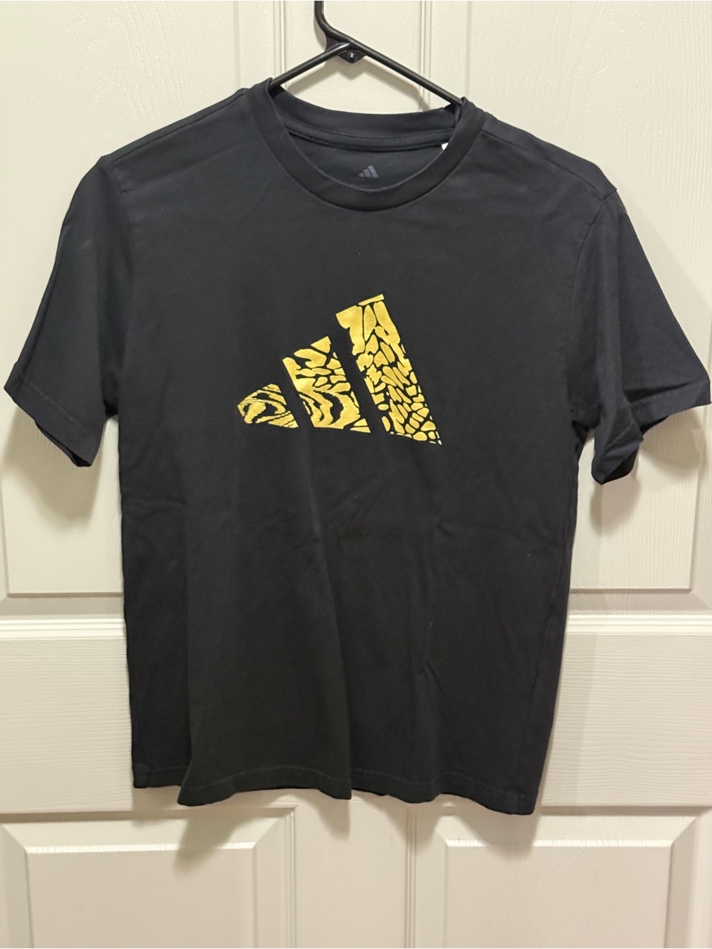 adidas Black Short-Sleeve Tee with Yellow Graphic Logo